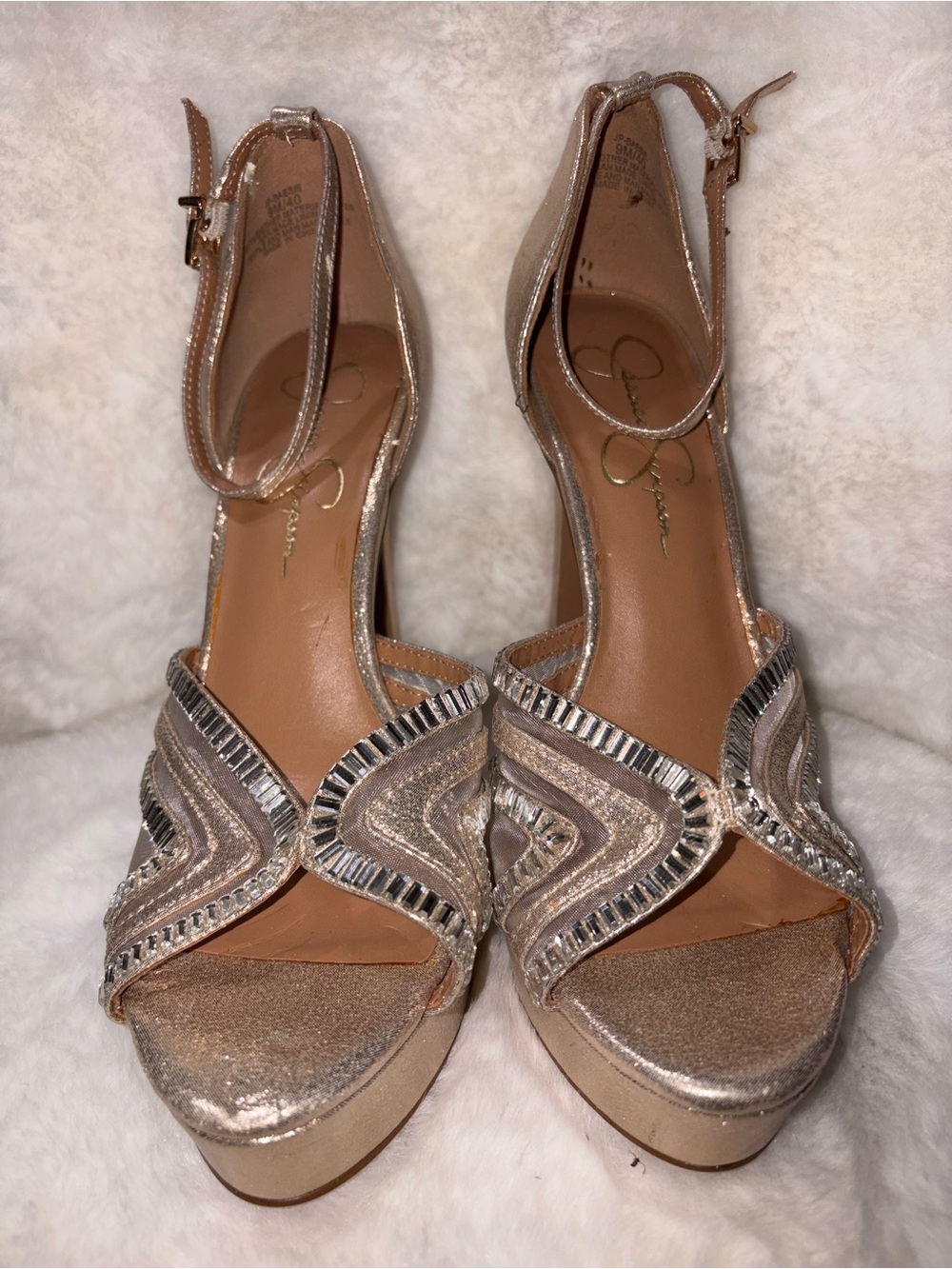 Jessica Simpson Rose Gold Metallic Platform Ankle-Strap Sandals